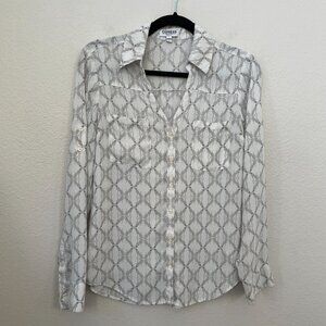 Express Womens Small Portofino Shirt Original Fit Roll Tab Sleeve Dog Print Top